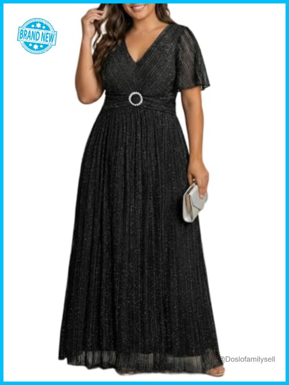 Plus Size Sequin Formal Maxi Dress Short Sleeve Evening Gown